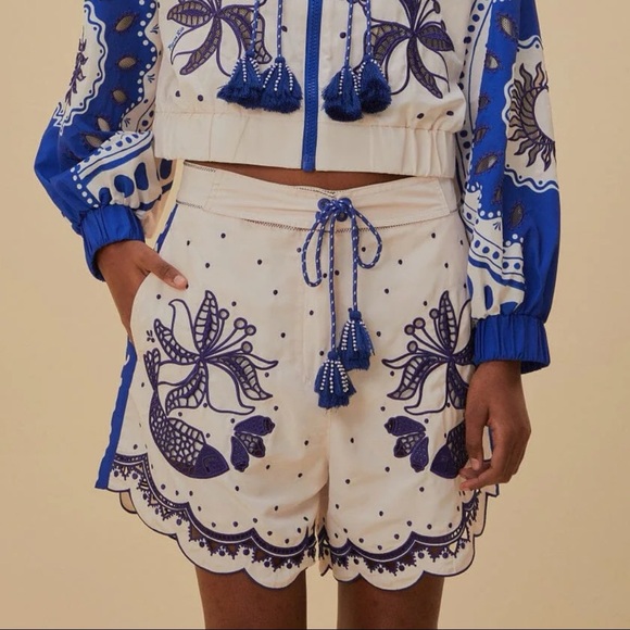 FARM Rio | Shorts | Farm Rio Blue Artisanal Embroidered Shorts Xl ...